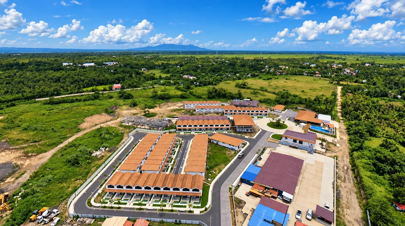 Aerial view of the San Fernando resort surrounded by palm groves, Camarines Sur