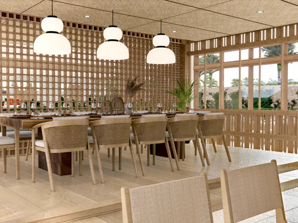 Comedor del restaurante del clubhouse de San Fernando (render)