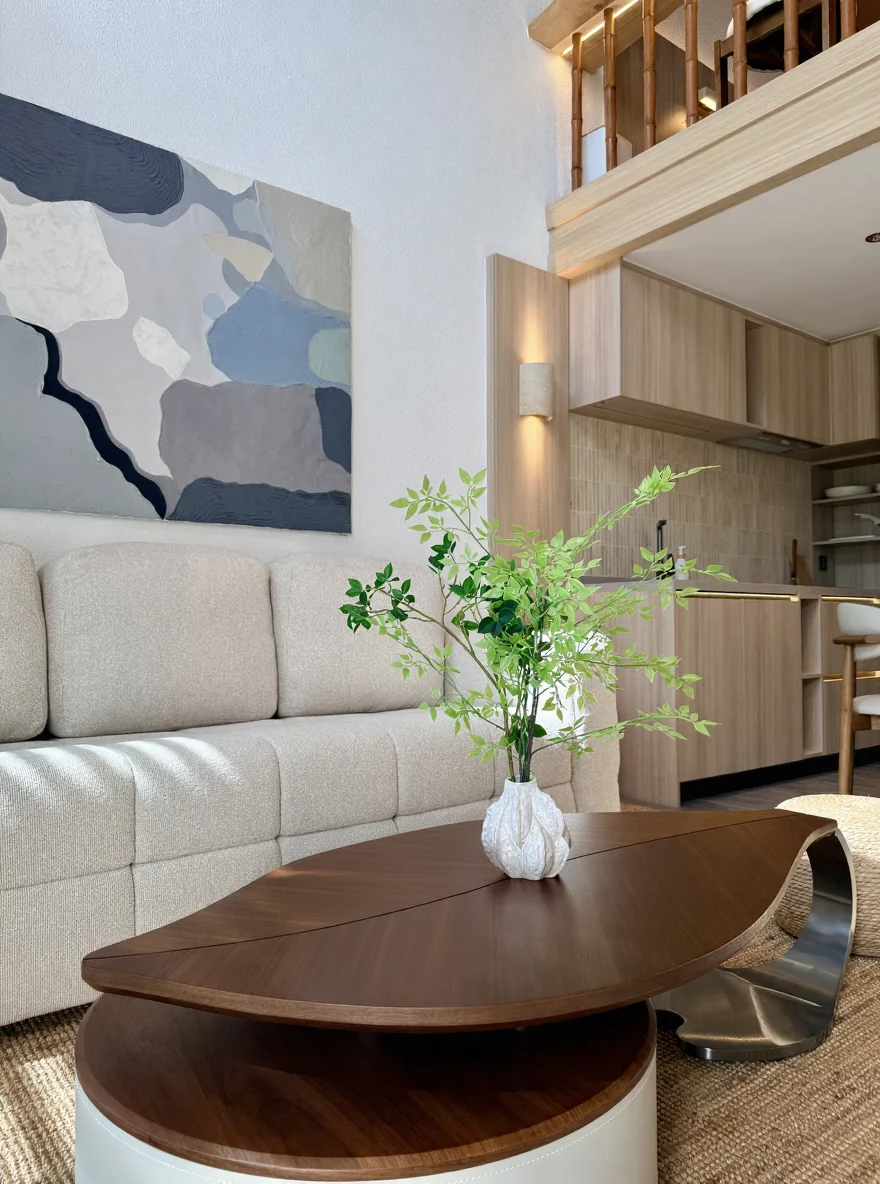 Living room of a Standard Villa in San Fernando with sofa, coffee table and open kitchen