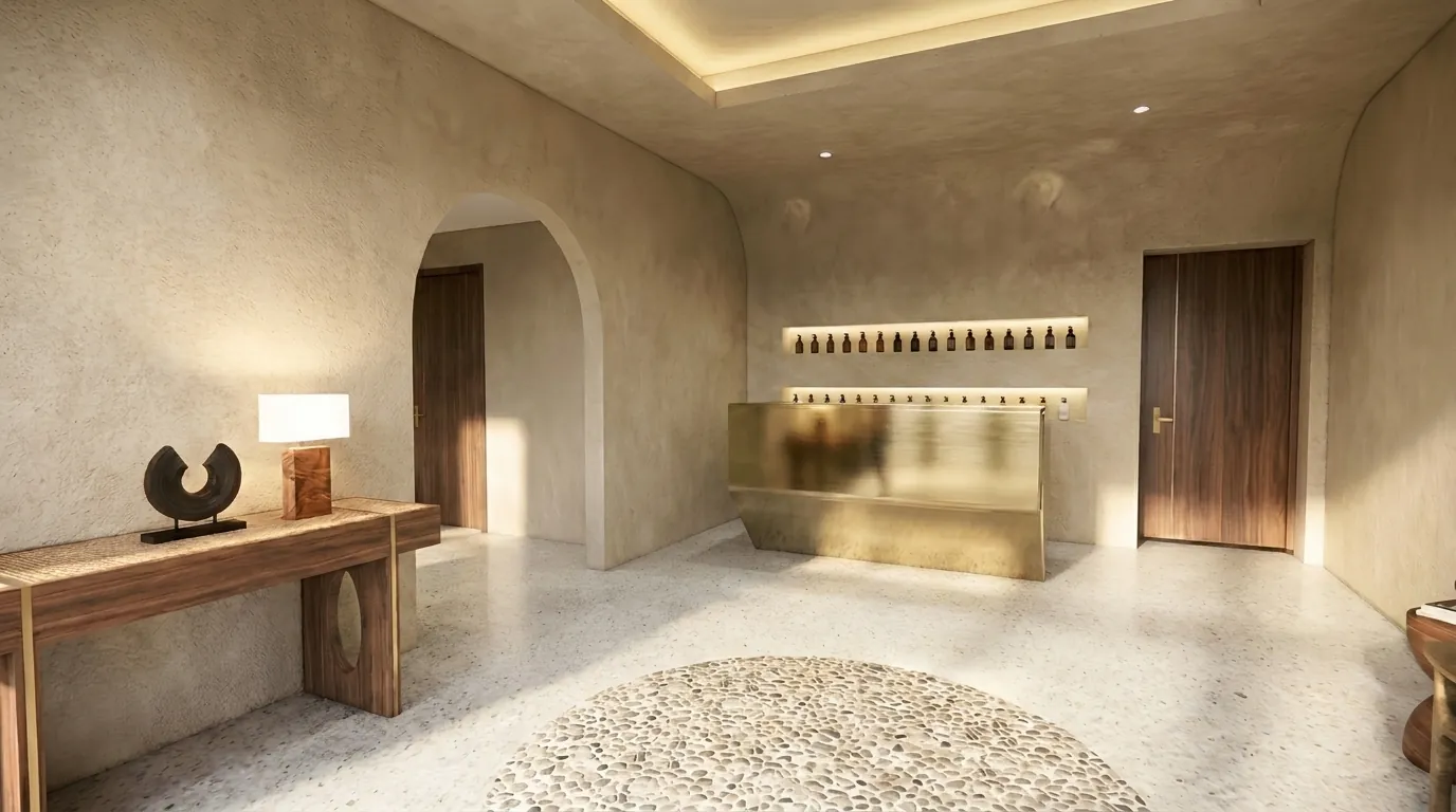 Recepcion del spa del complejo, proyectada