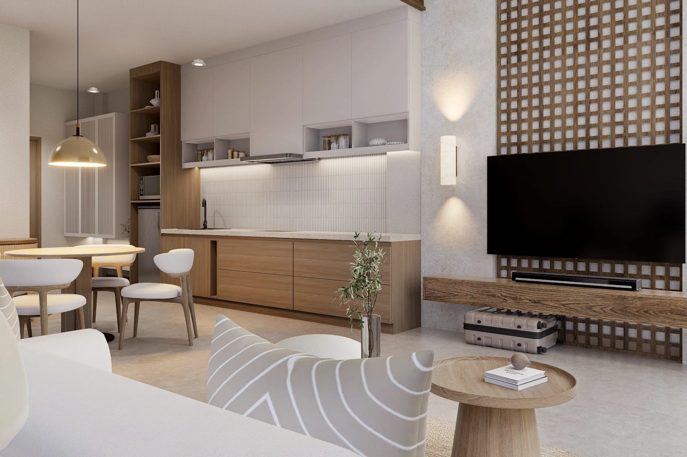 Interior de un loft eco de El Nido, Palawan (render)
