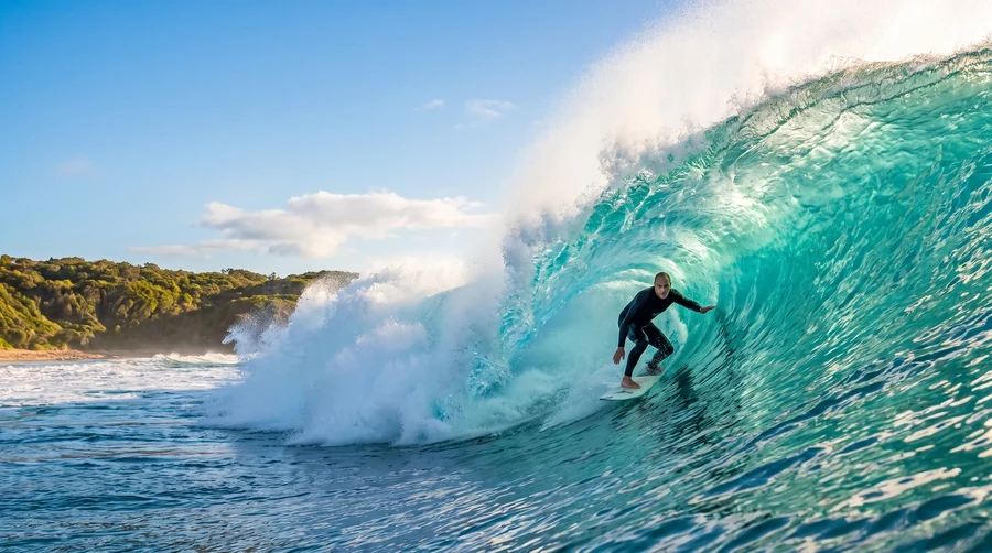Surfista dentro del tubo de una ola en la costa de Camarines Sur