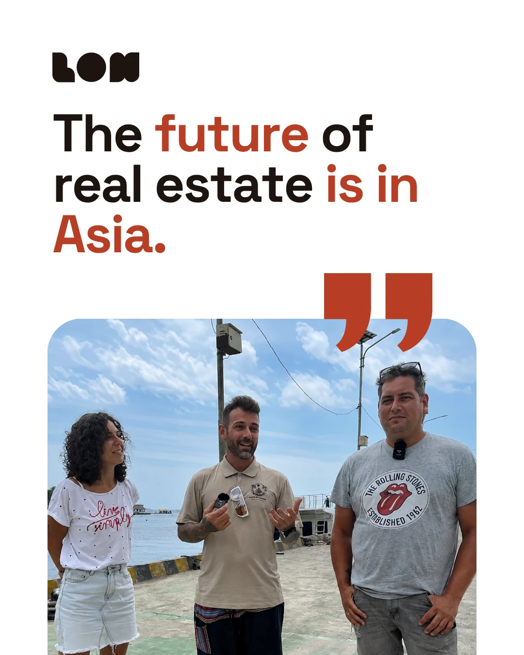 Three Spanish leaseholders talking by the water in El Nido, Palawan